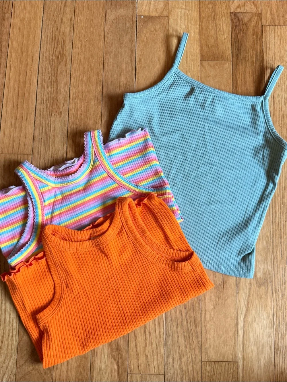 LOT of Girls Ribbed Tank Tops - Orange, Light Blue, Rainbow Stripe